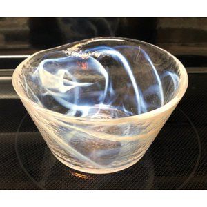 Kosta Boda Art Glass Mine Bowl White Swirl UVH Ulrica Hydman Vallien